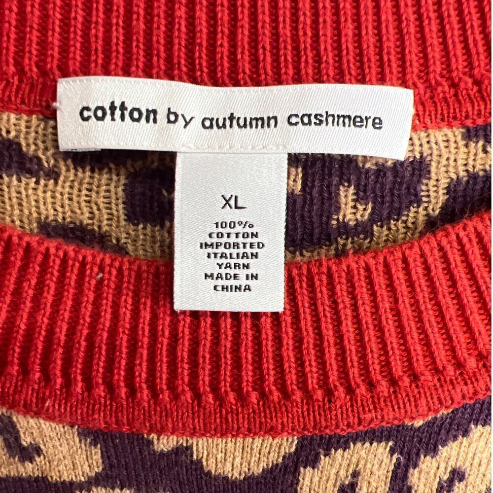 Cotton by Autumn Cashmere Leopard Fairisle Crew Neck Sweater Size XL - Picture 3 of 6